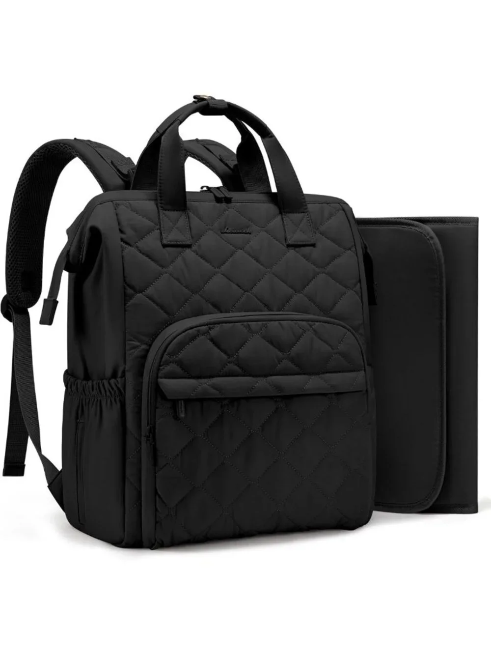 Stylish Mini Diaper Bag Backpack with Changing Pad & Stroller Straps - Black